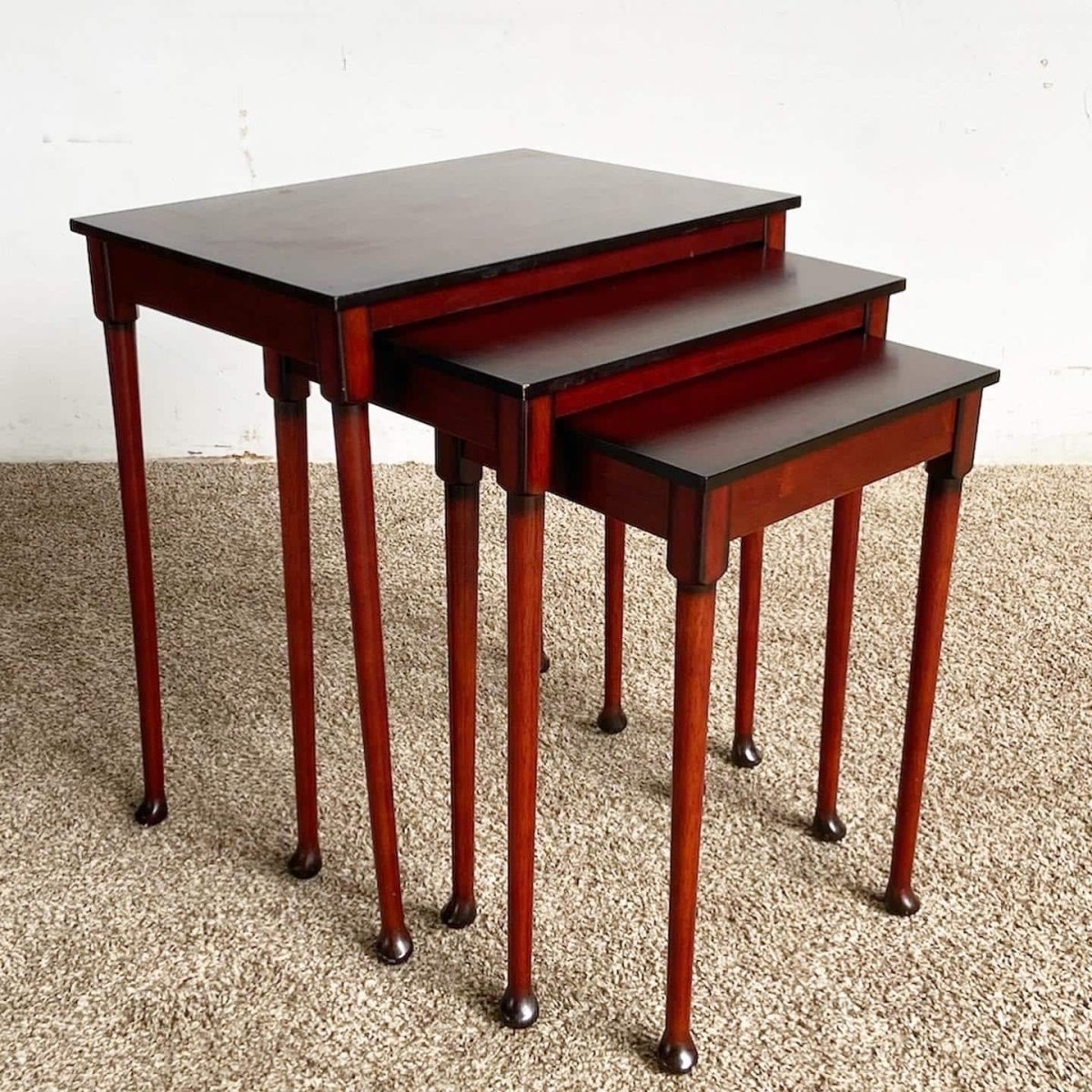 Traditional Mahogany Nesting Tables From Bombay Company - Set of 3 - Dolphin & Flamingo