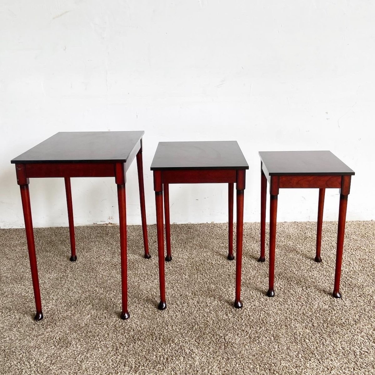 Traditional Mahogany Nesting Tables From Bombay Company - Set of 3 - Dolphin & Flamingo