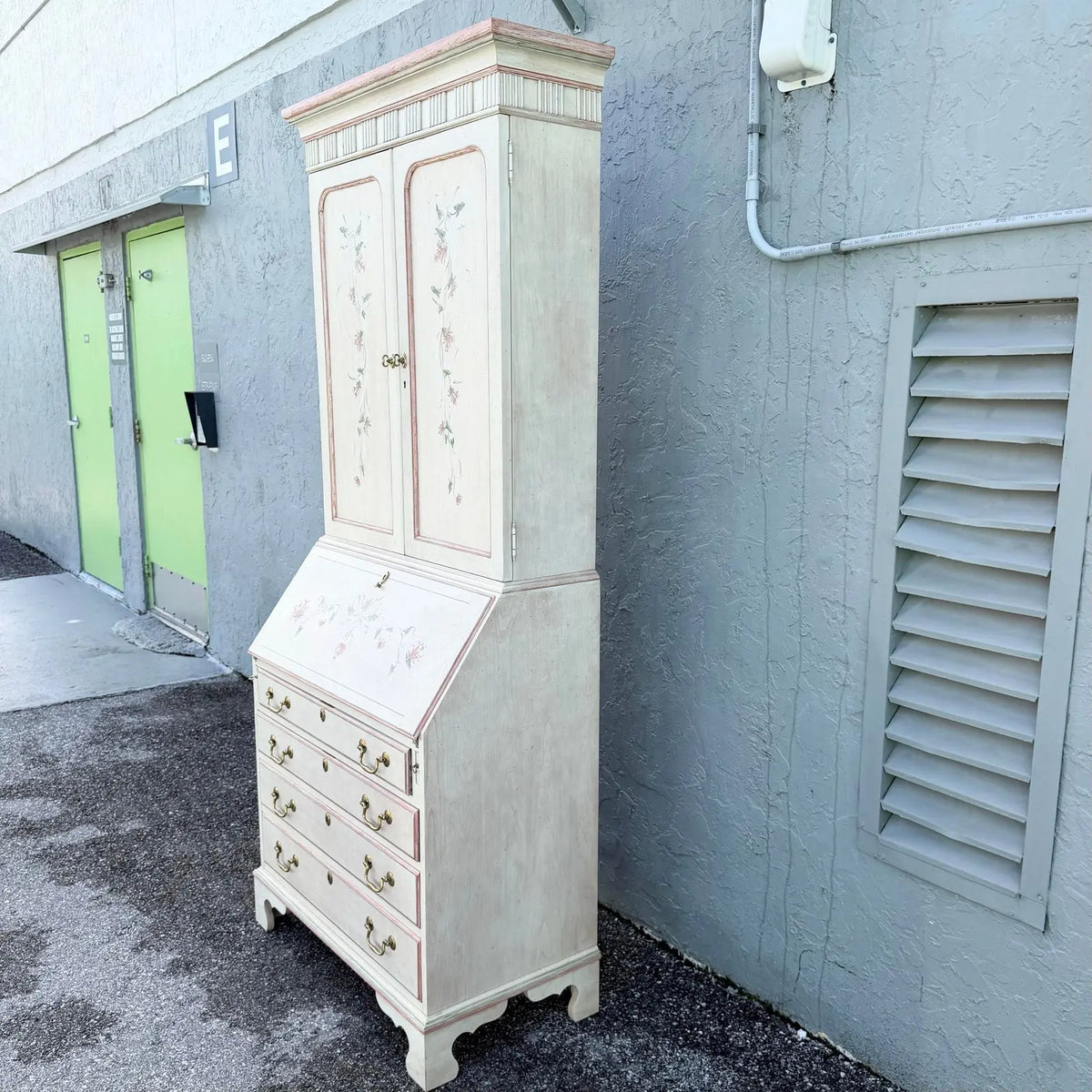 Venetian Hand-Painted Secretary Desk With a Bookcase Hutch by Jasper Cabinet Company