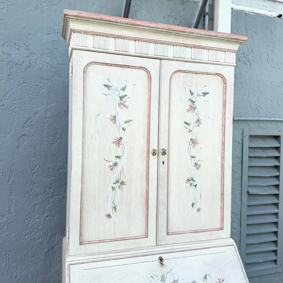 Venetian Hand-Painted Secretary Desk With a Bookcase Hutch by Jasper Cabinet Company