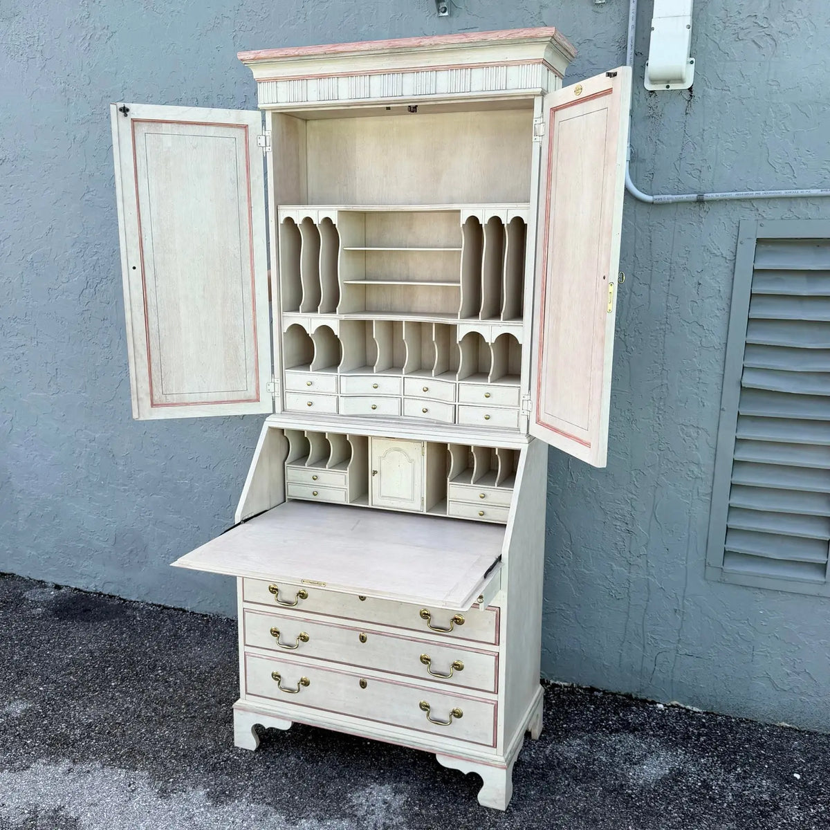 Venetian Hand-Painted Secretary Desk With a Bookcase Hutch by Jasper Cabinet Company