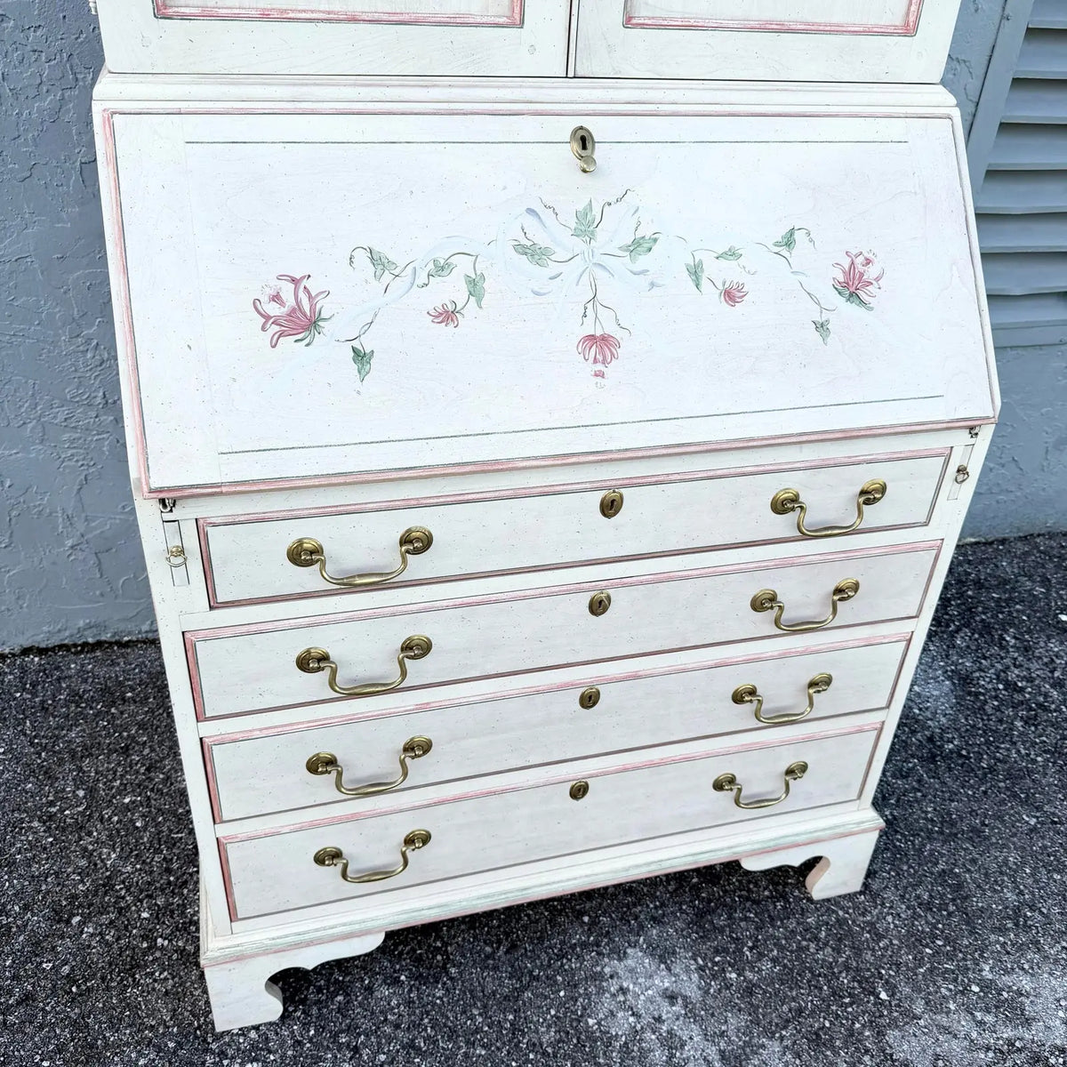 Venetian Hand-Painted Secretary Desk With a Bookcase Hutch by Jasper Cabinet Company