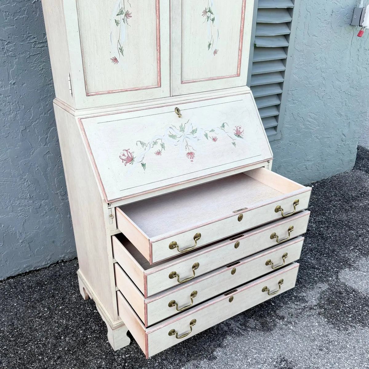 Venetian Hand-Painted Secretary Desk With a Bookcase Hutch by Jasper Cabinet Company