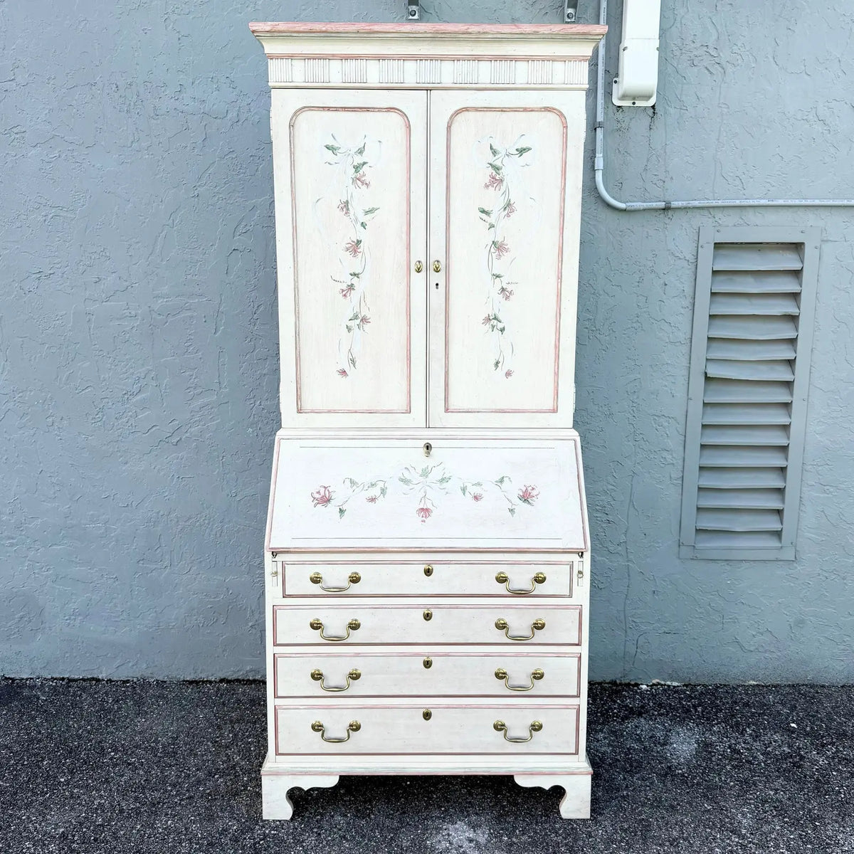 Venetian Hand-Painted Secretary Desk With a Bookcase Hutch by Jasper Cabinet Company