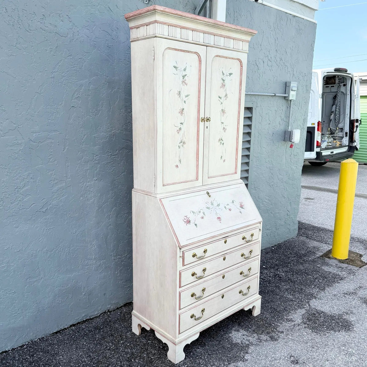 Venetian Hand-Painted Secretary Desk With a Bookcase Hutch by Jasper Cabinet Company
