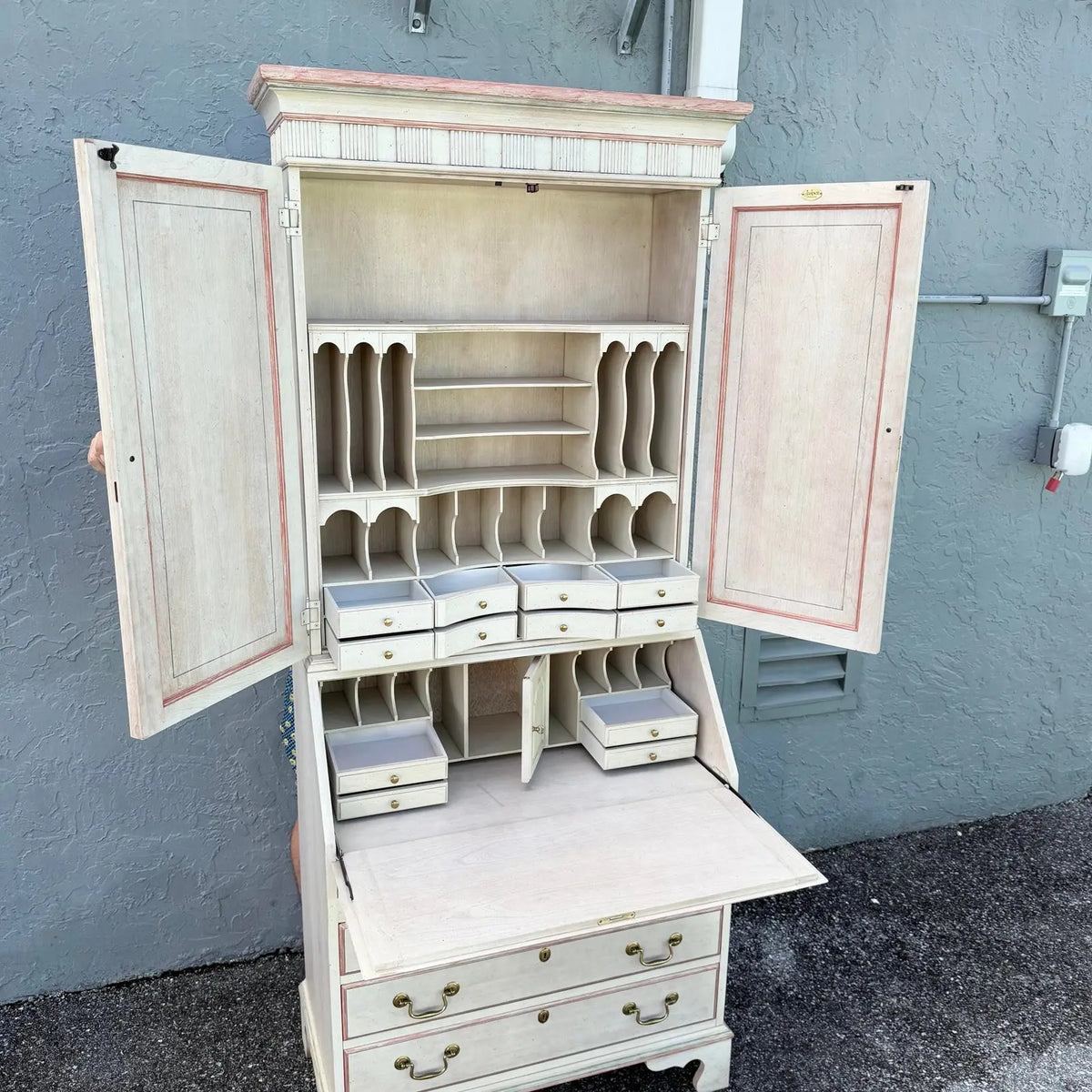 Venetian Hand-Painted Secretary Desk With a Bookcase Hutch by Jasper Cabinet Company