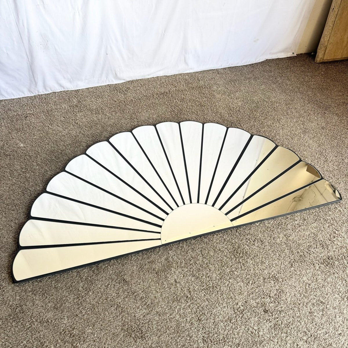 Vintage Art Deco Peacock Fan Mirror - Dolphin & Flamingo