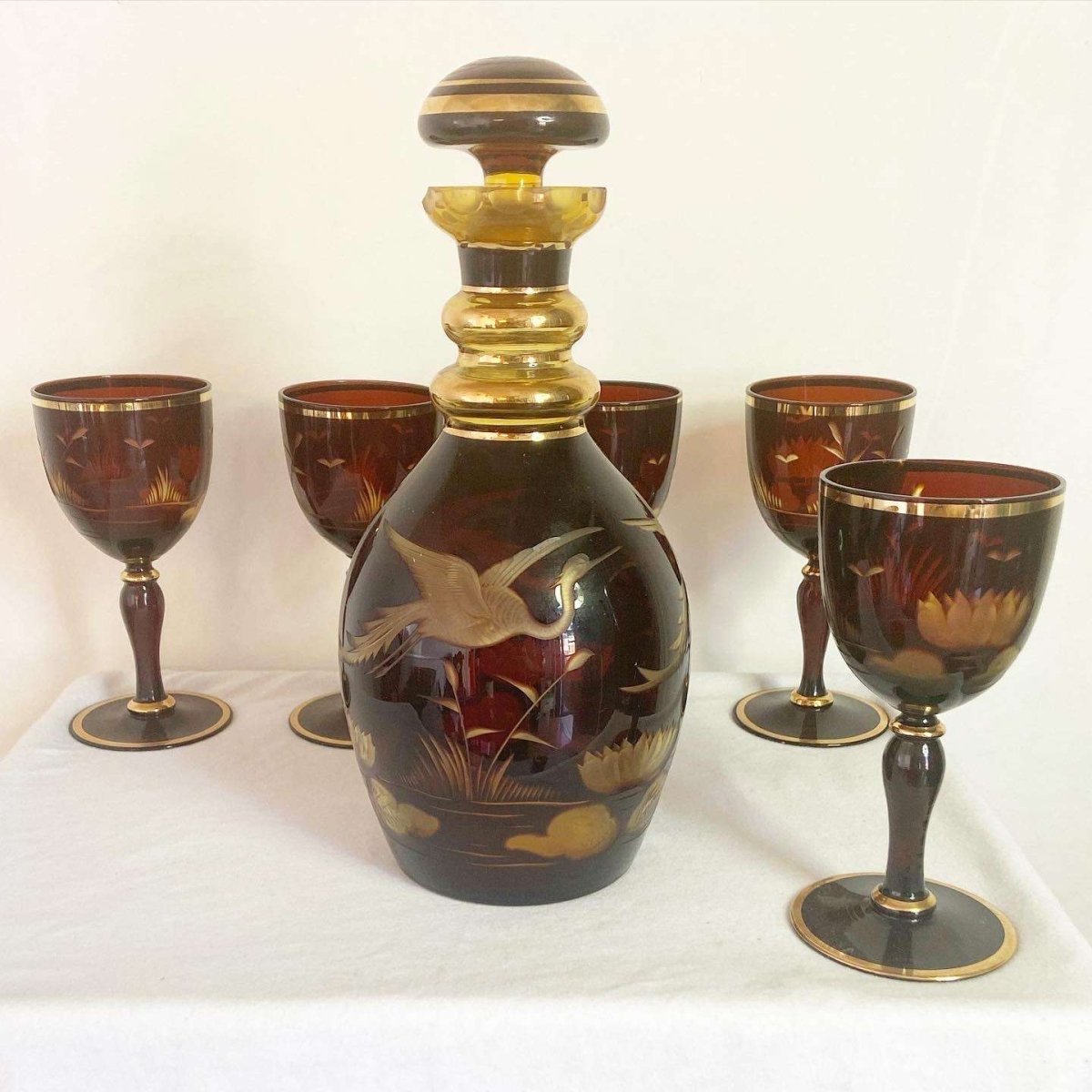 Amber Bohemian Glass good Decanter