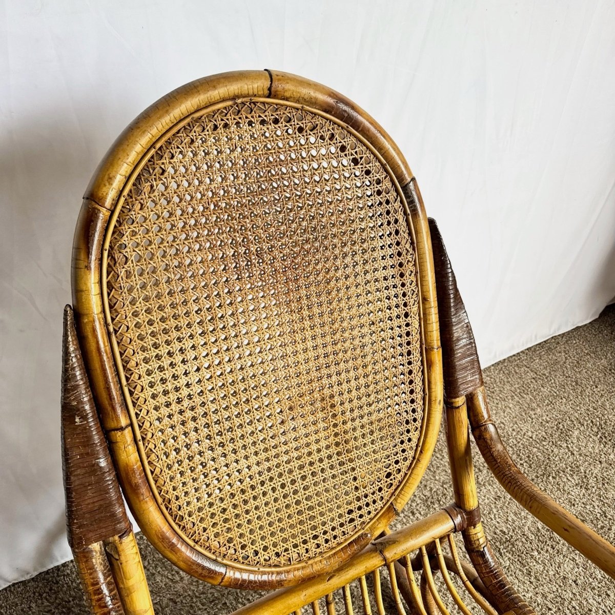 Vintage Boho Chic Bamboo and Cane Rocking Chair - Dolphin & Flamingo