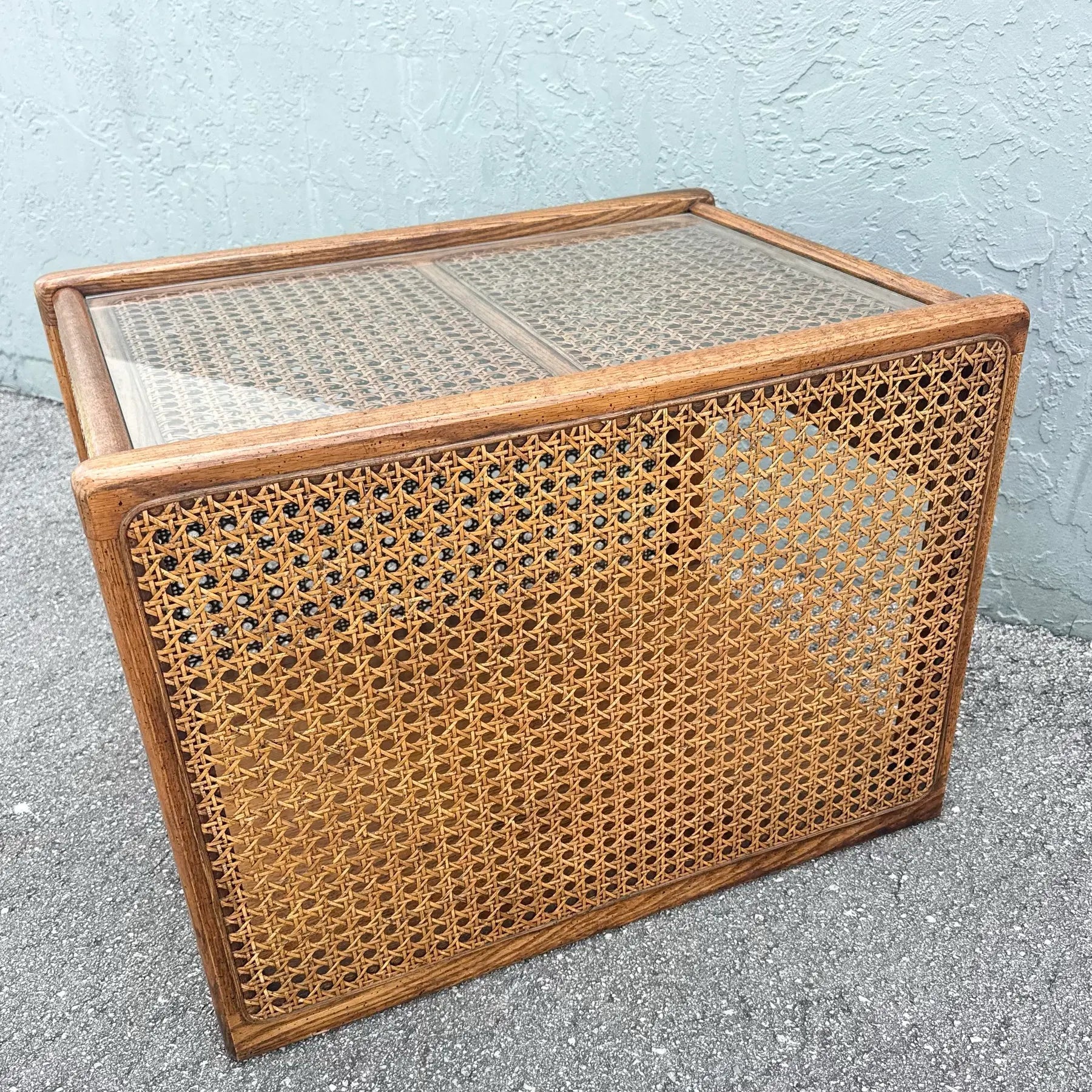 Vintage Boho Chic Cane and Oak Modular Sofa and Table Set by Desoto - 8 Pieces Dolphin & Flamingo
