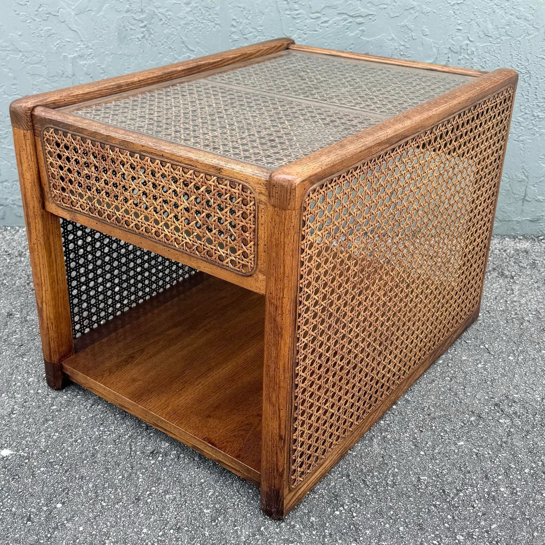 Vintage Boho Chic Cane and Oak Modular Sofa and Table Set by Desoto - 8 Pieces Dolphin & Flamingo