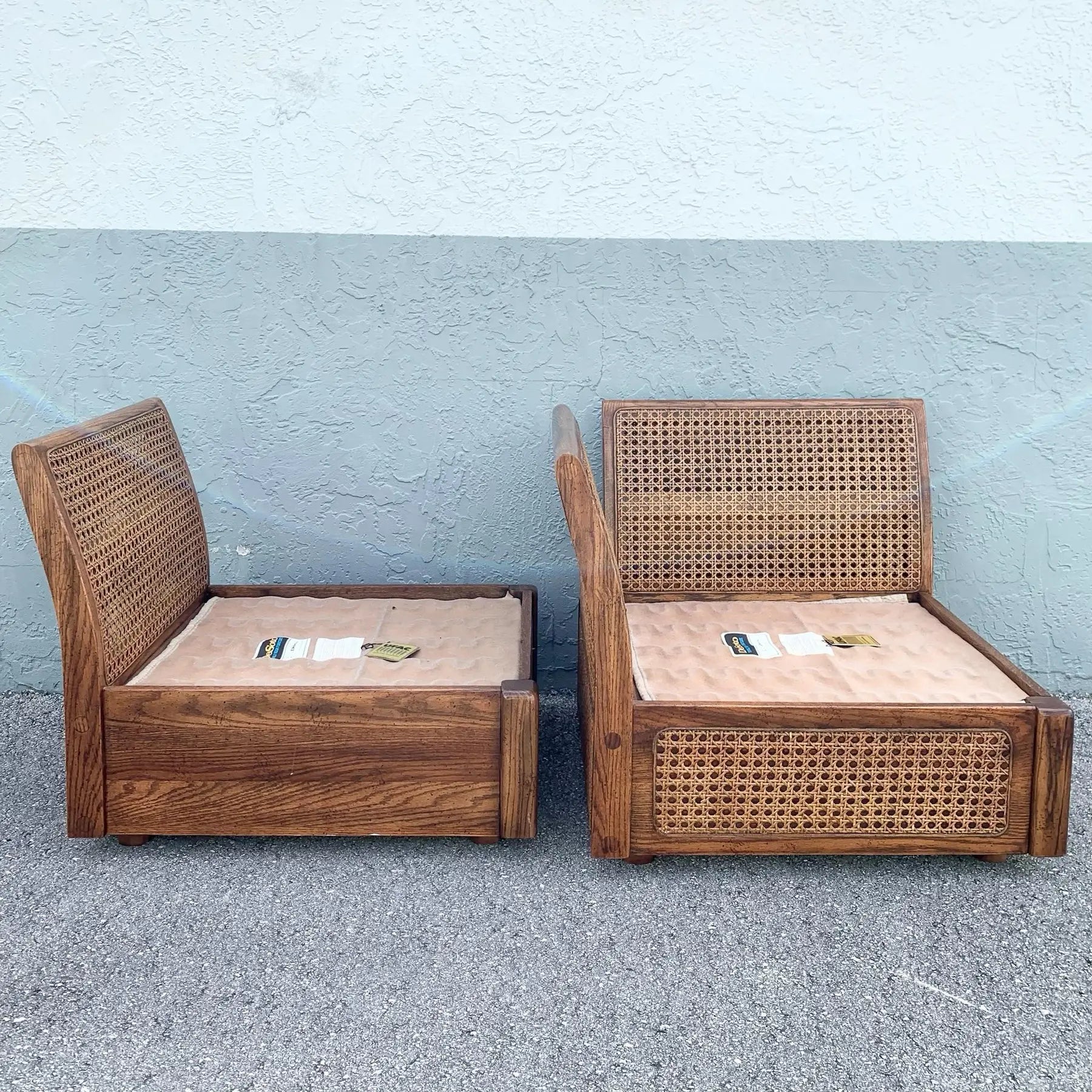 Vintage Boho Chic Cane and Oak Modular Sofa and Table Set by Desoto - 8 Pieces Dolphin & Flamingo