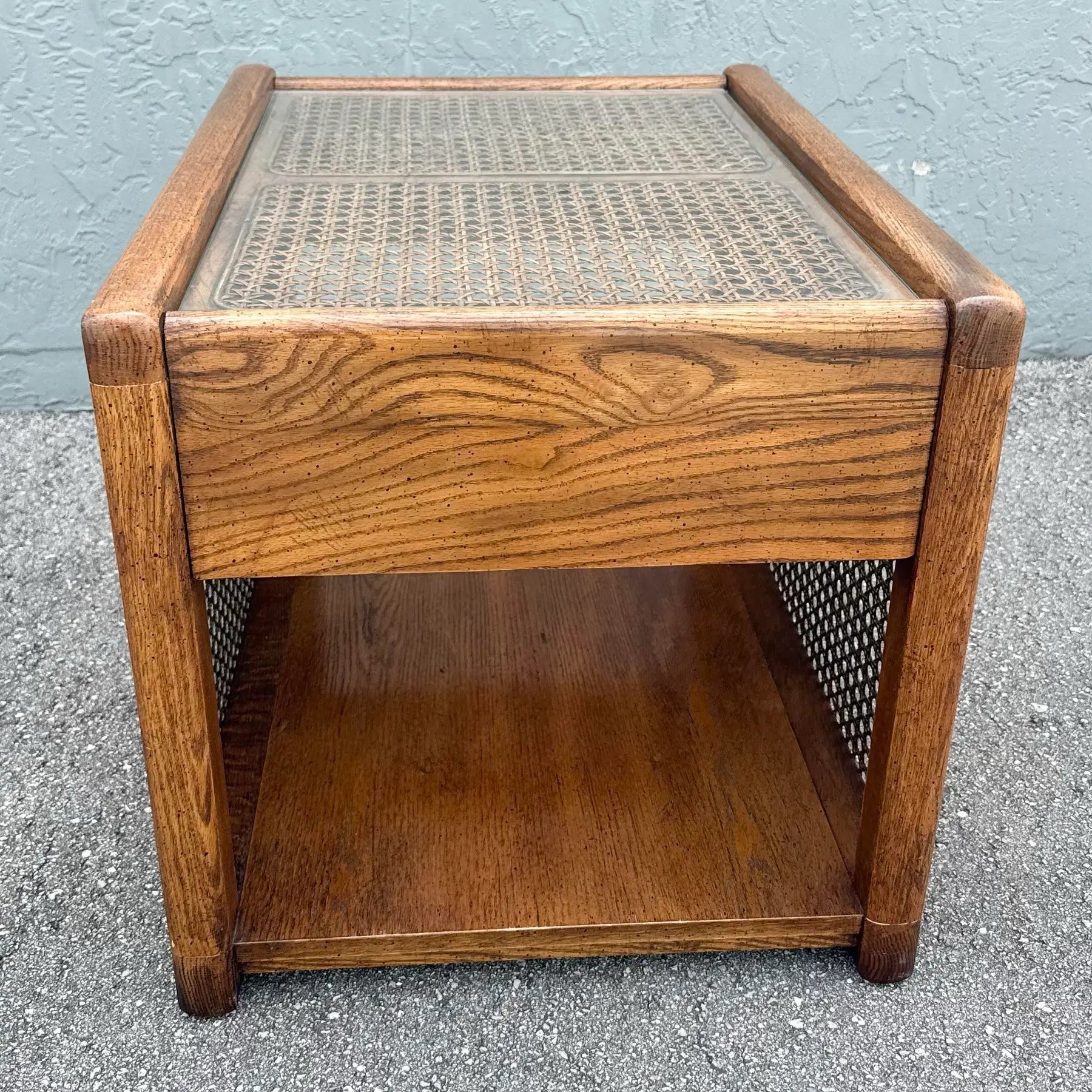 Vintage Boho Chic Cane and Oak Modular Sofa and Table Set by Desoto - 8 Pieces Dolphin & Flamingo