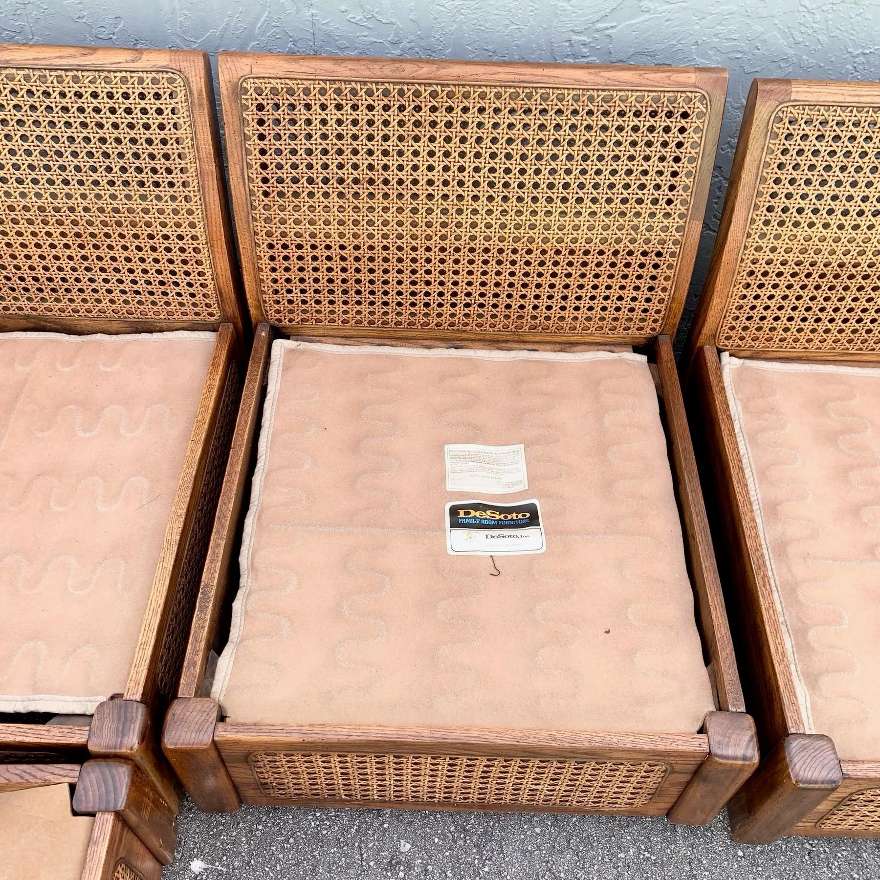 Vintage Boho Chic Cane and Oak Modular Sofa by Desoto - 6 Pieces Dolphin & Flamingo