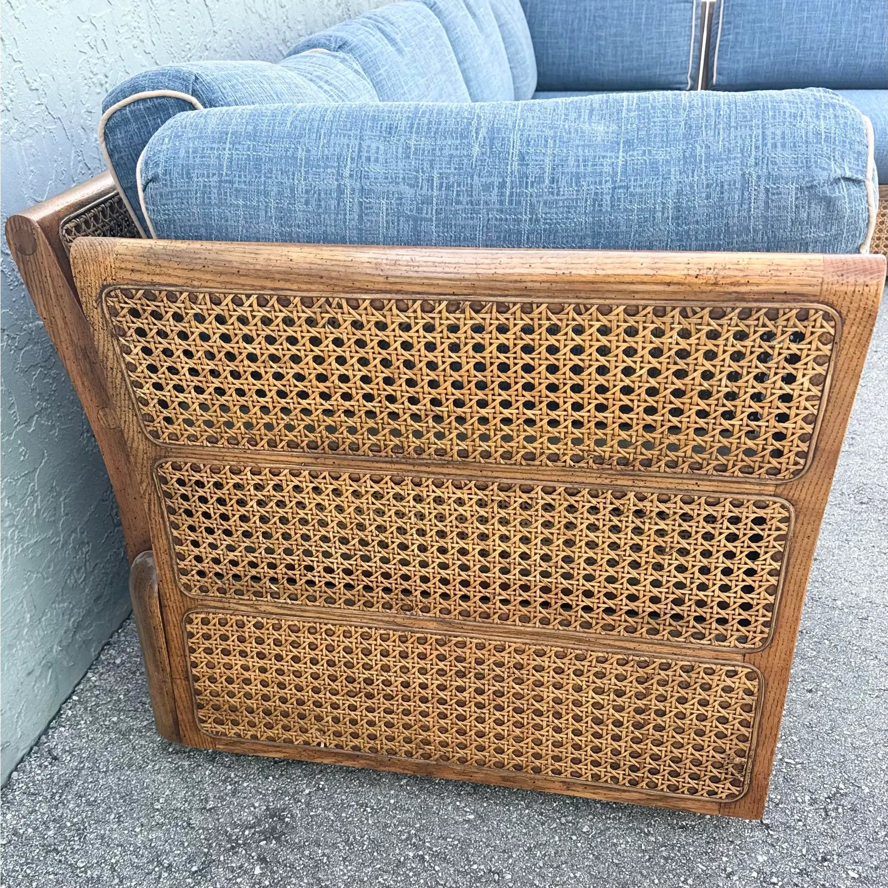 Vintage Boho Chic Cane and Oak Modular Sofa by Desoto - 6 Pieces Dolphin & Flamingo