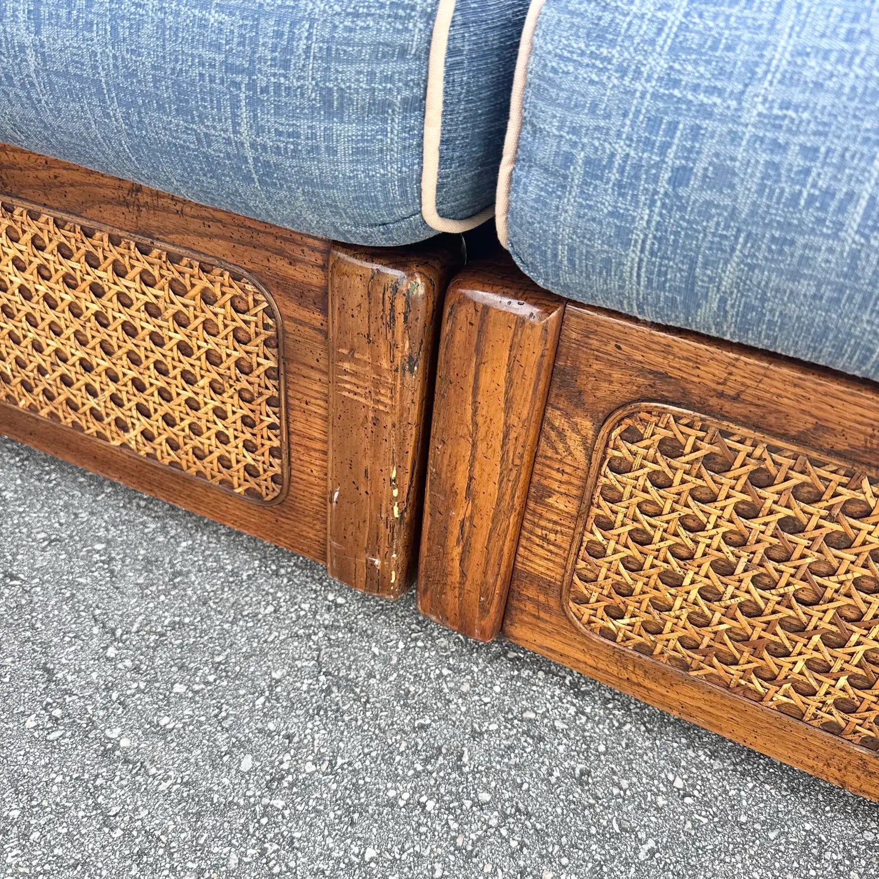 Vintage Boho Chic Cane and Oak Modular Sofa by Desoto - 6 Pieces Dolphin & Flamingo