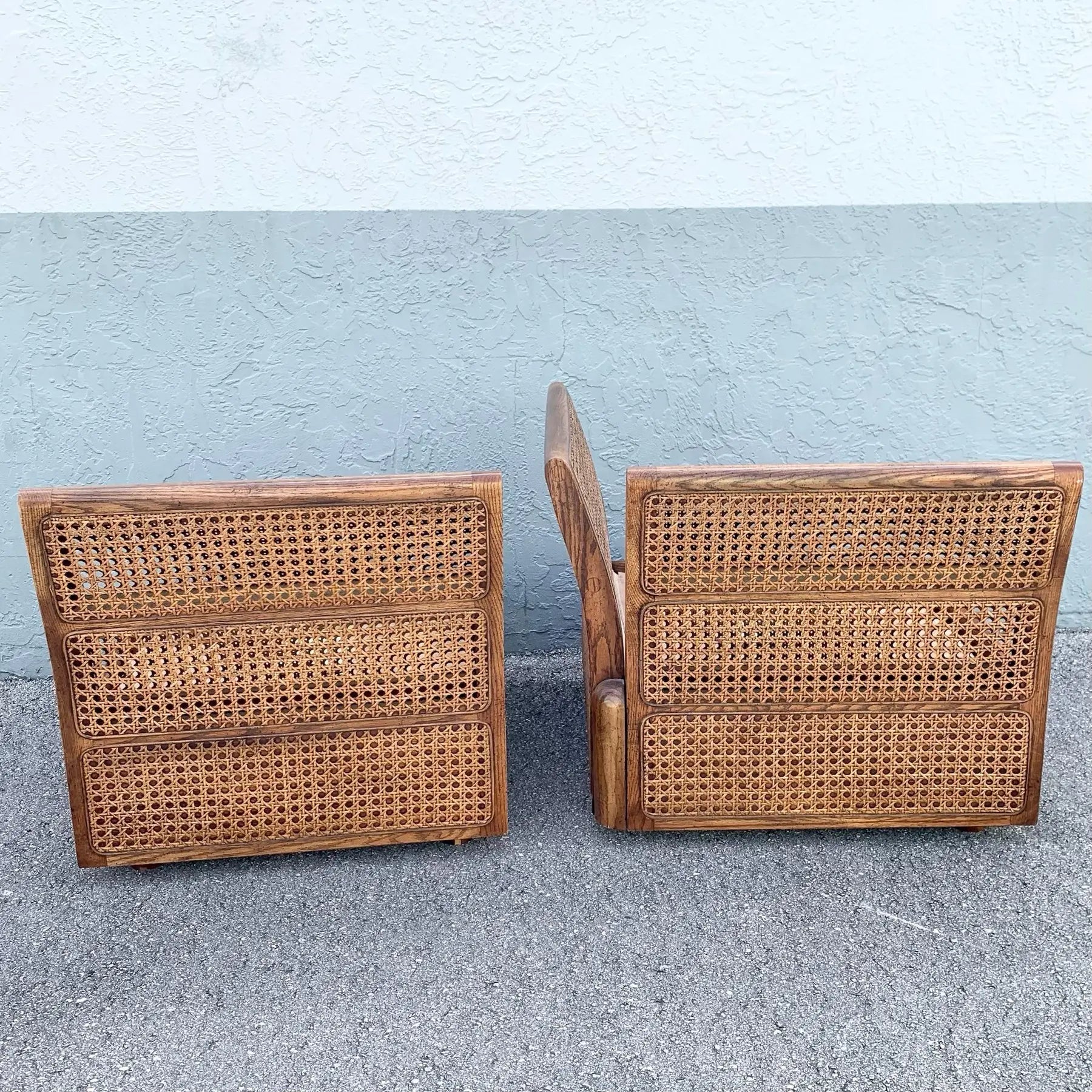Vintage Boho Chic Cane and Oak Modular Sofa by Desoto - 6 Pieces Dolphin & Flamingo