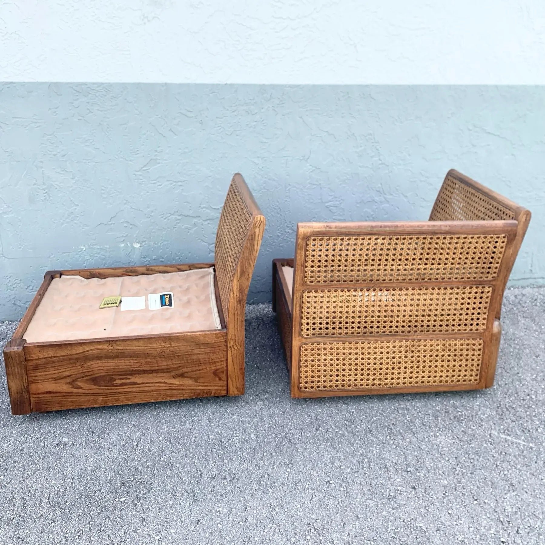 Vintage Boho Chic Cane and Oak Modular Sofa by Desoto - 6 Pieces Dolphin & Flamingo