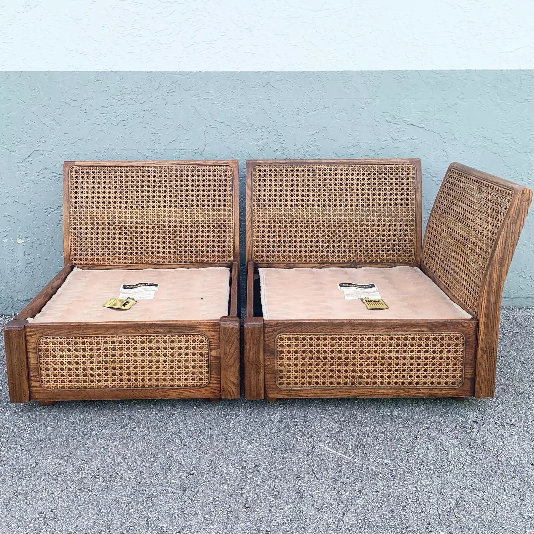 Vintage Boho Chic Cane and Oak Modular Sofa by Desoto - 6 Pieces Dolphin & Flamingo