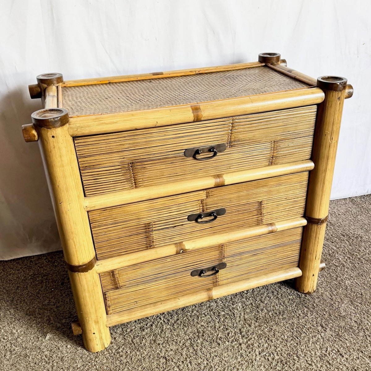 Vintage Boho Chic Chunky Bamboo Chest of Drawers - Dolphin & Flamingo