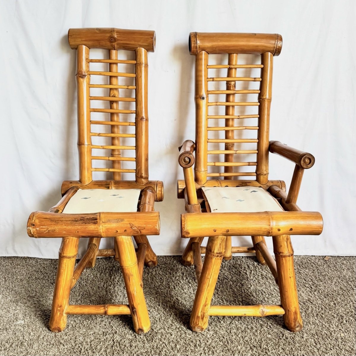 Vintage Boho Chic Chunky Bamboo Dining Chairs - Set of 6 - Dolphin & Flamingo