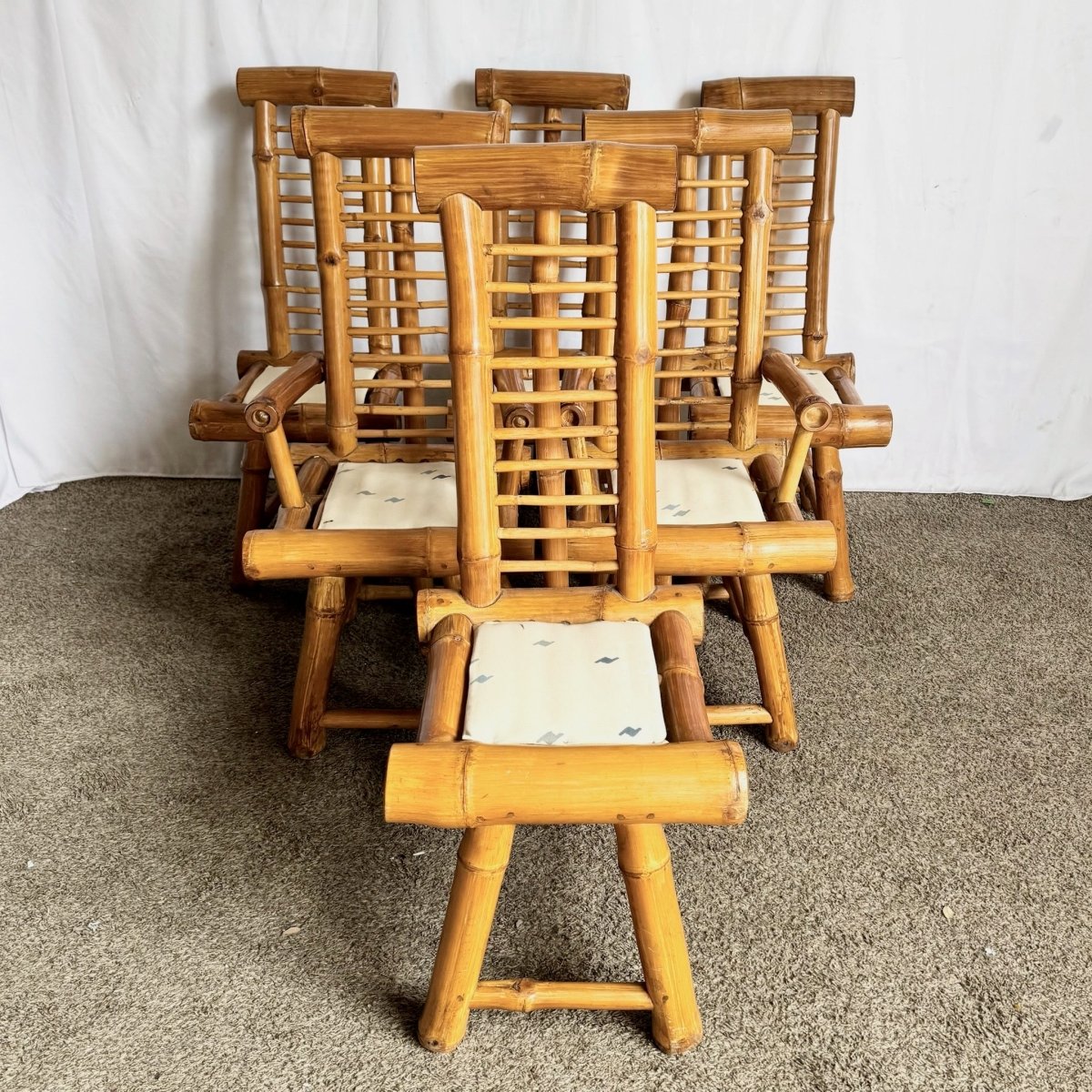 Vintage Boho Chic Chunky Bamboo Dining Chairs - Set of 6 - Dolphin & Flamingo