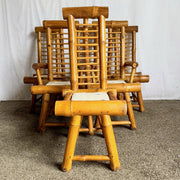 Vintage Boho Chic Chunky Bamboo Dining Chairs - Set of 6 - Dolphin & Flamingo