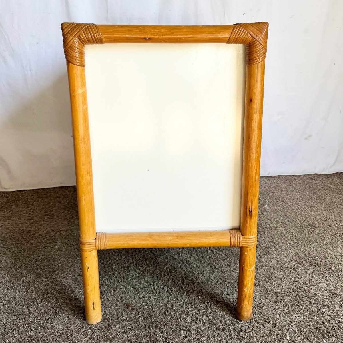 Vintage Boho Chic Rattan and White Laminate Credenza/Cabinet - Dolphin & Flamingo