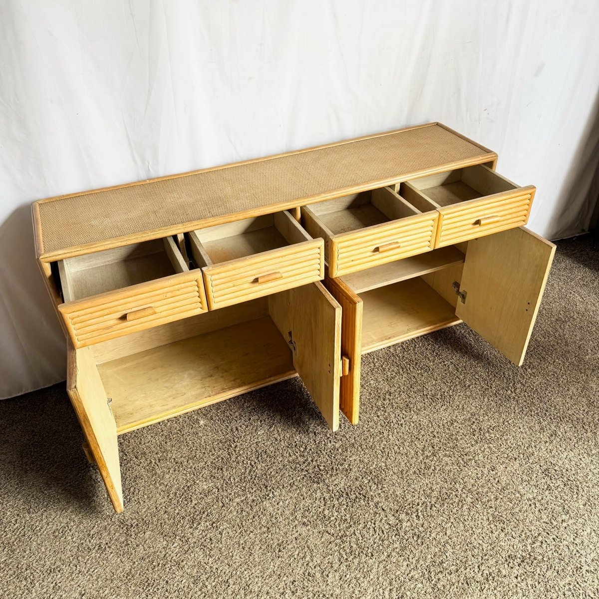 Vintage Boho Chic Rattan Credenza - Dolphin & Flamingo