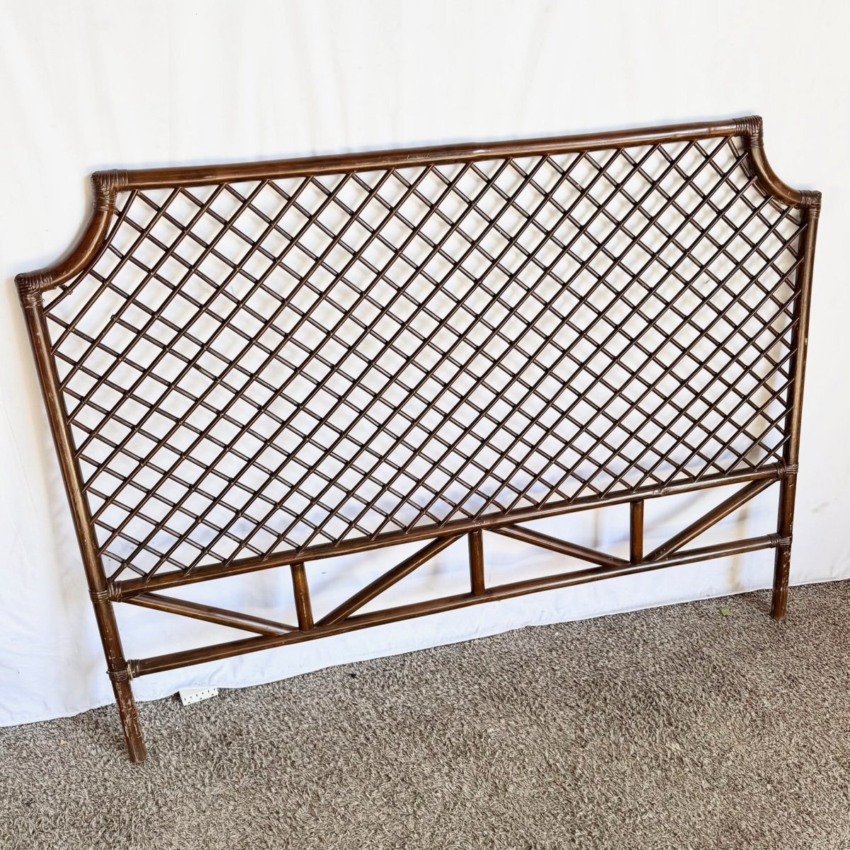 Vintage Boho Chic Rattan Queen Size Headboard - Dolphin & Flamingo
