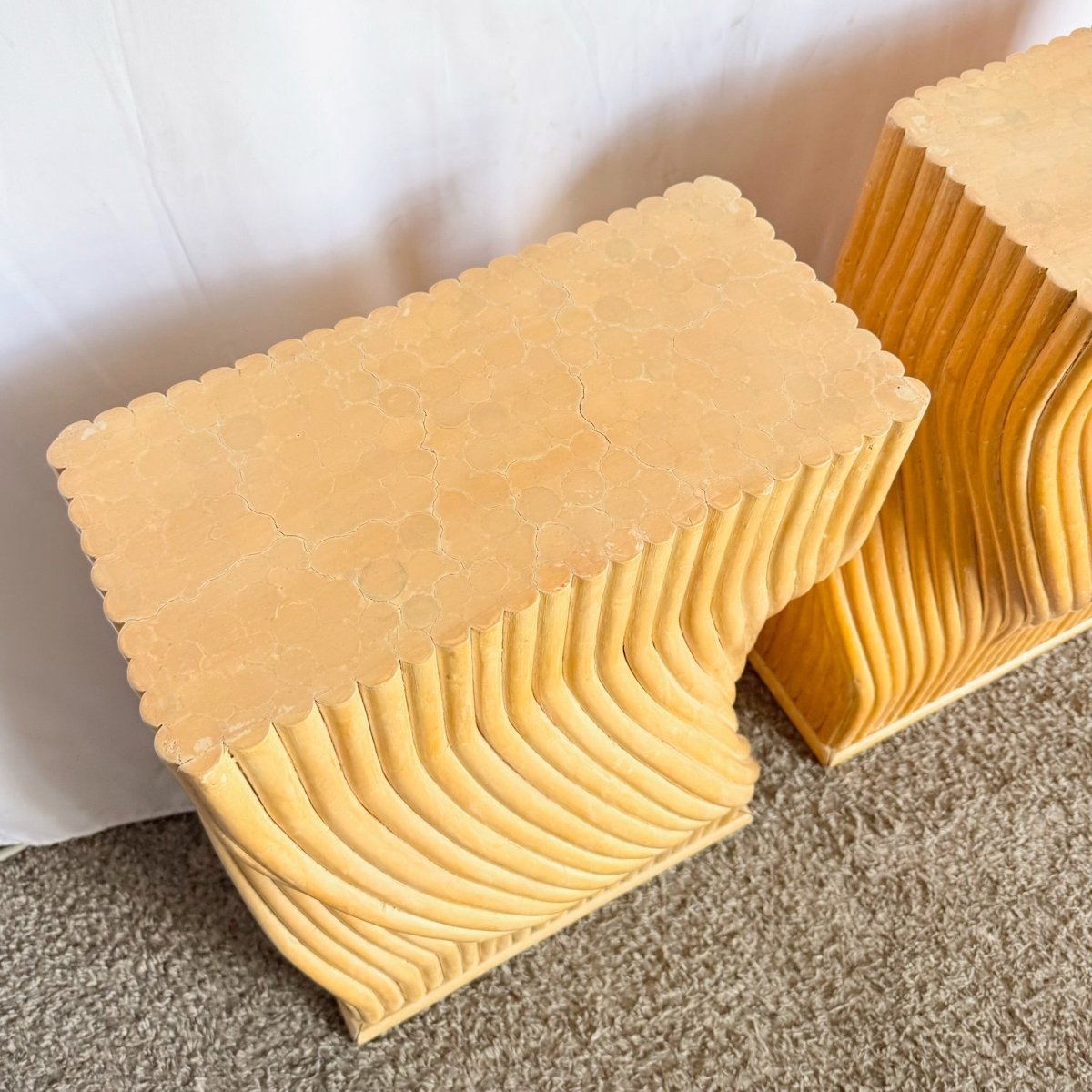 Vintage Boho Chic Twisted Rattan Table Bases - A Pair - Dolphin & Flamingo