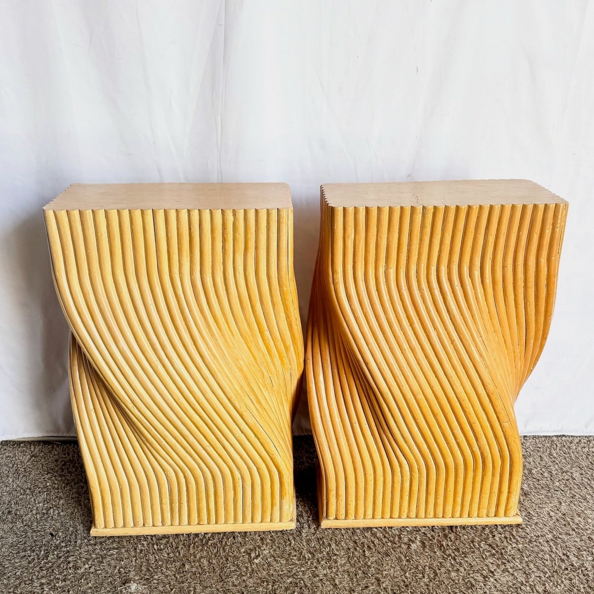 Vintage Boho Chic Twisted Rattan Table Bases - A Pair - Dolphin & Flamingo