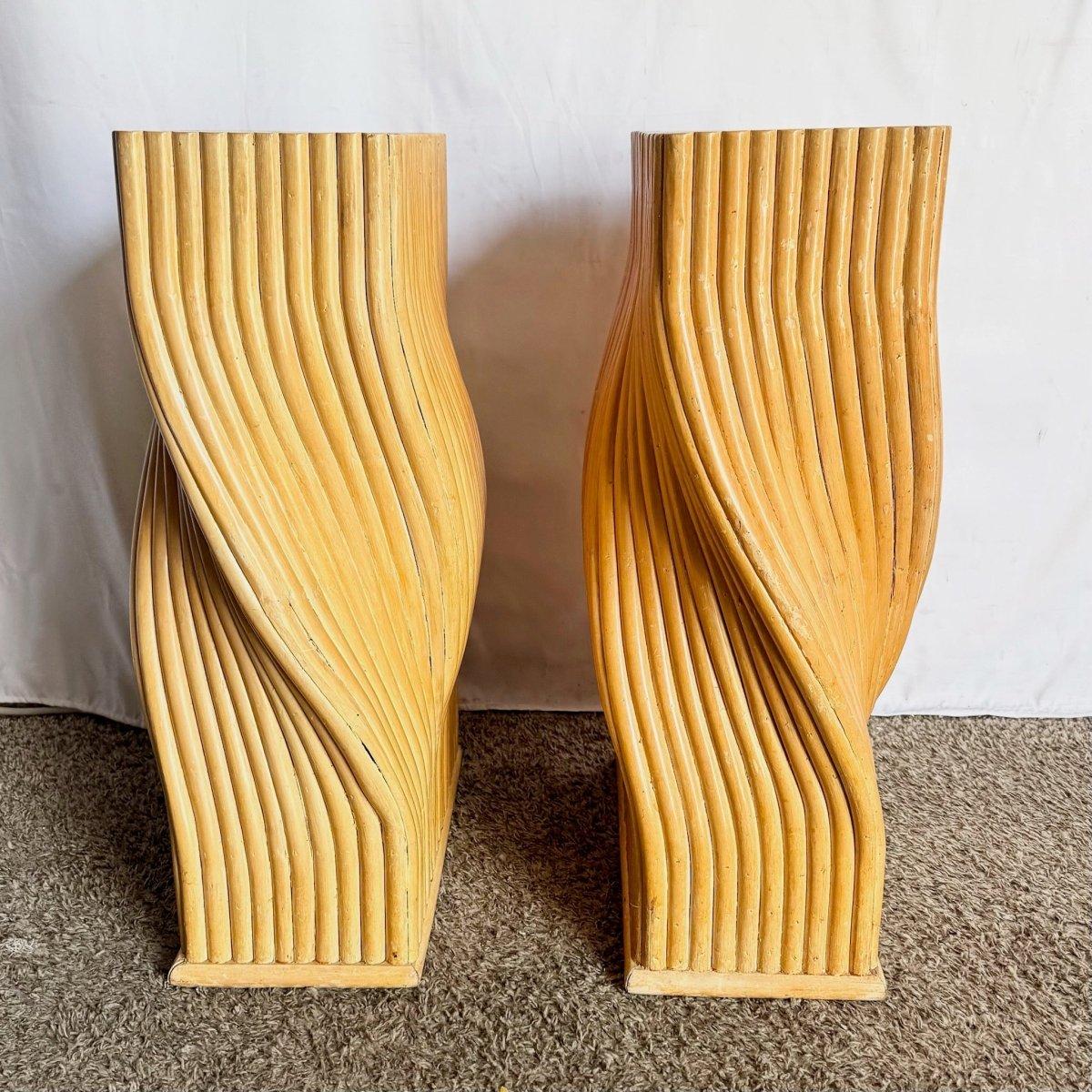 Vintage Boho Chic Twisted Rattan Table Bases - A Pair - Dolphin & Flamingo