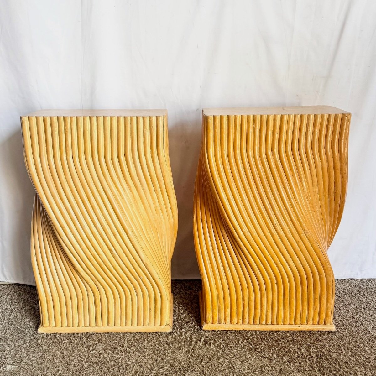 Vintage Boho Chic Twisted Rattan Table Bases - A Pair - Dolphin & Flamingo