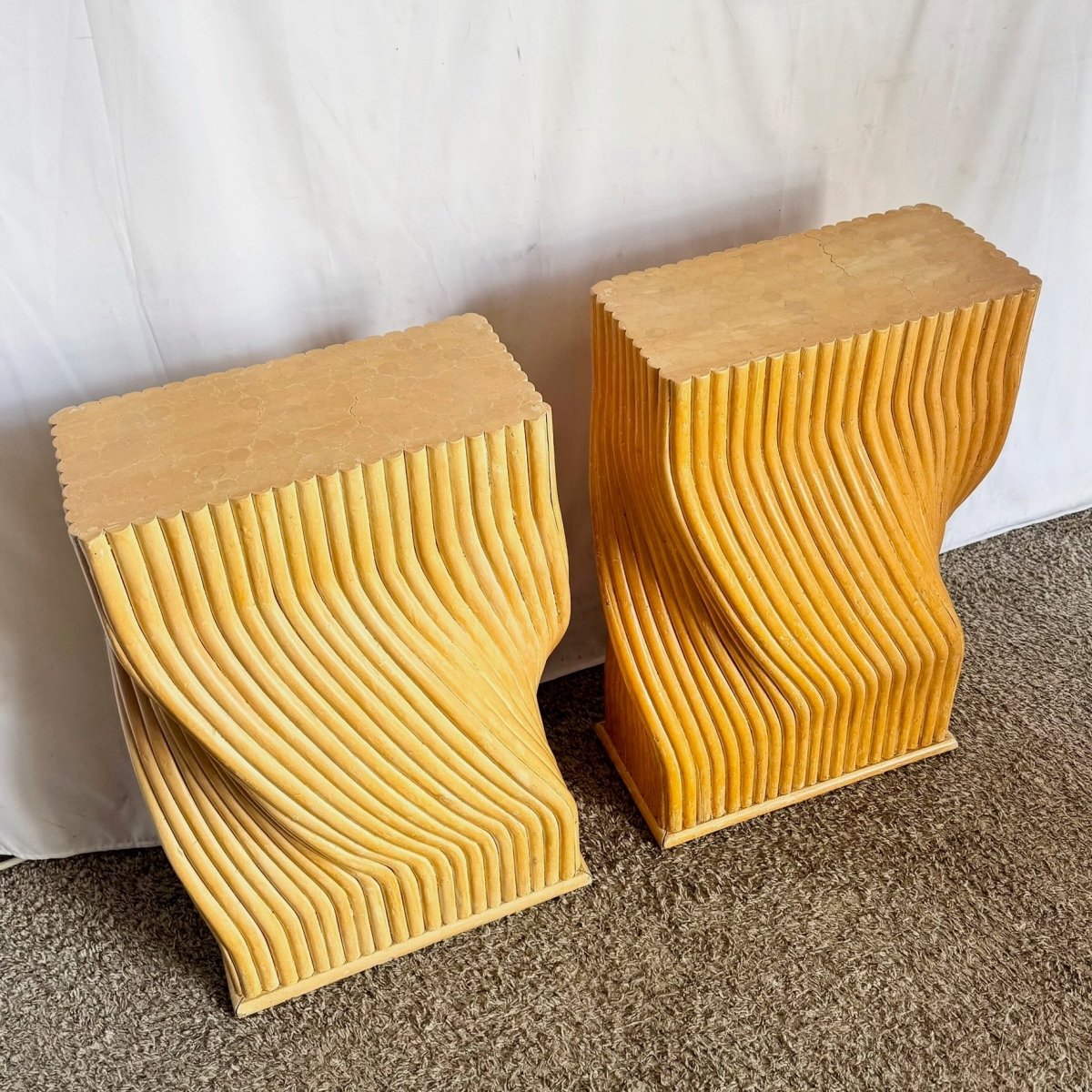 Vintage Boho Chic Twisted Rattan Table Bases - A Pair - Dolphin & Flamingo