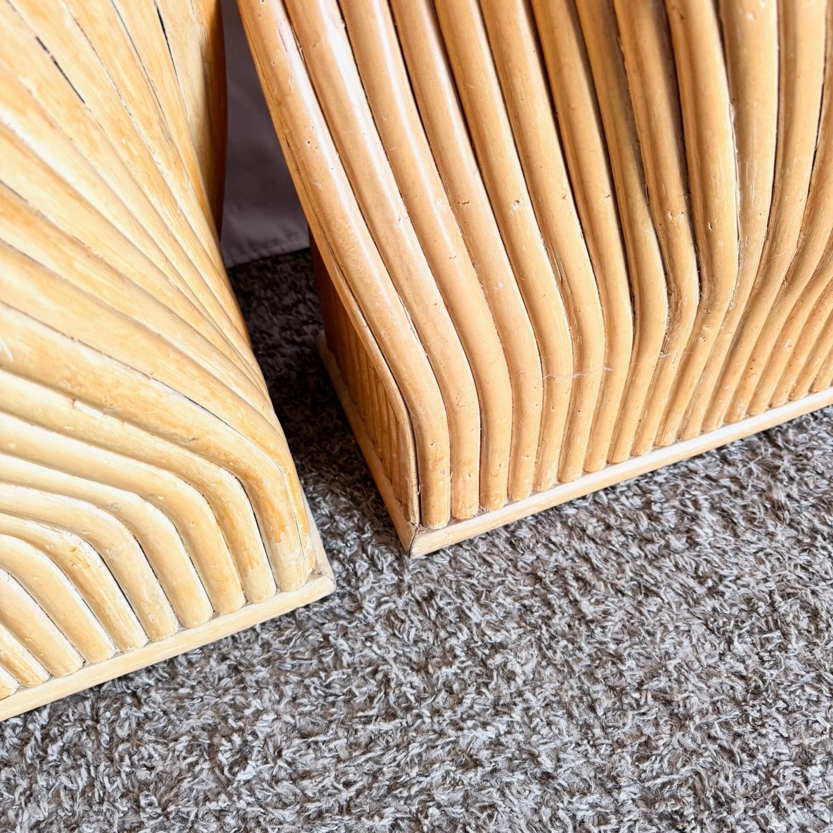 Vintage Boho Chic Twisted Rattan Table Bases - A Pair - Dolphin & Flamingo