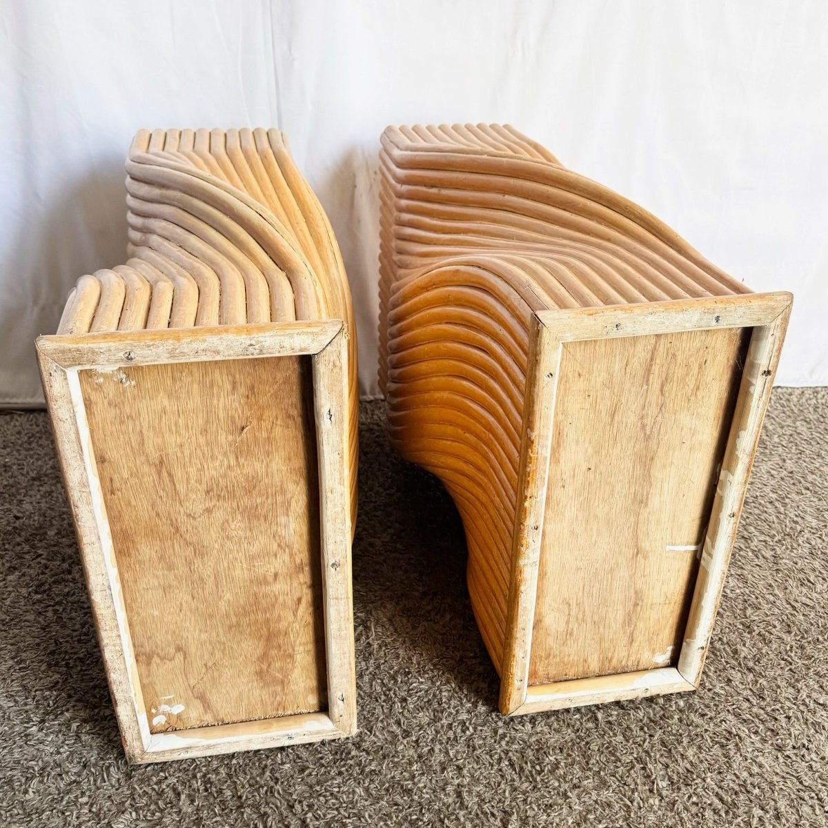 Vintage Boho Chic Twisted Rattan Table Bases - A Pair - Dolphin & Flamingo