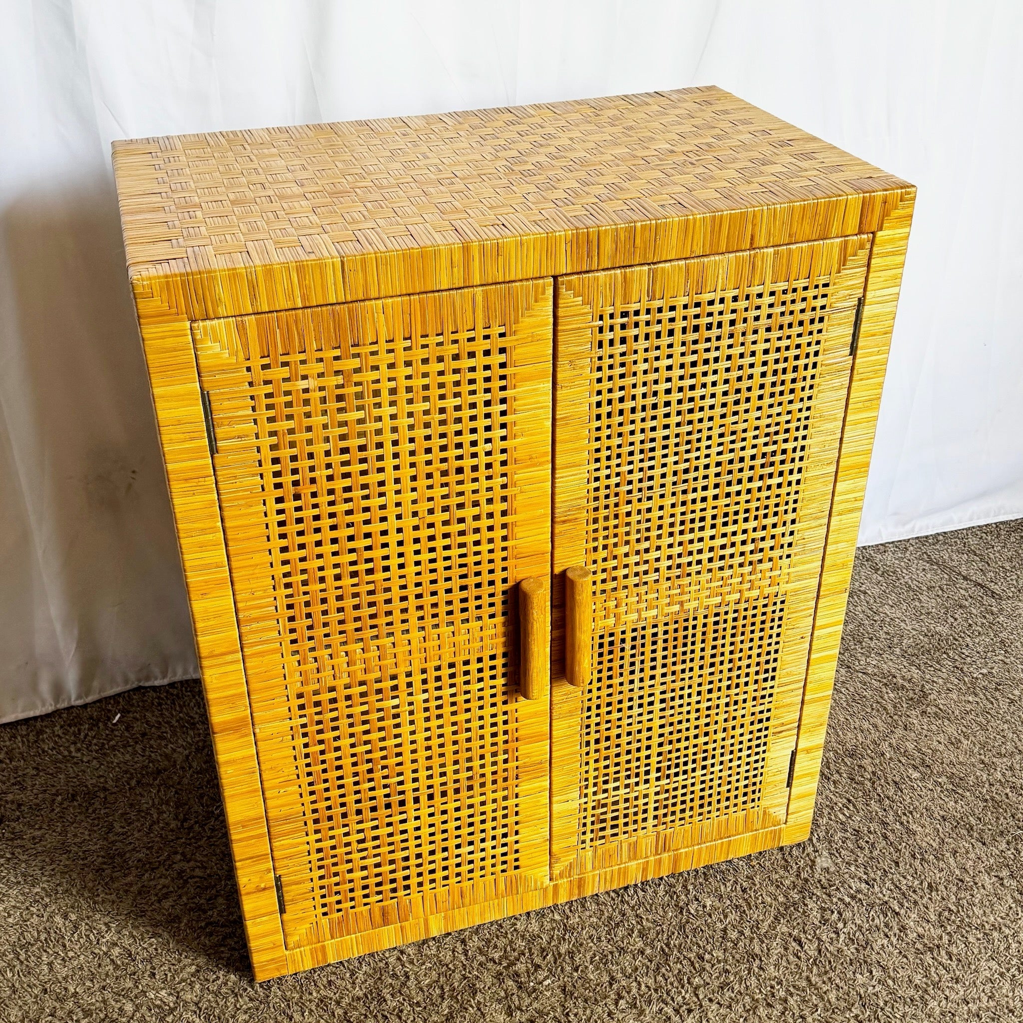 Vintage Boho Chic Wicker Cabinet - Dolphin & Flamingo