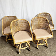 Vintage Boho Chic Wicker Dining Barrel Chairs - Set of 4 - Dolphin & Flamingo