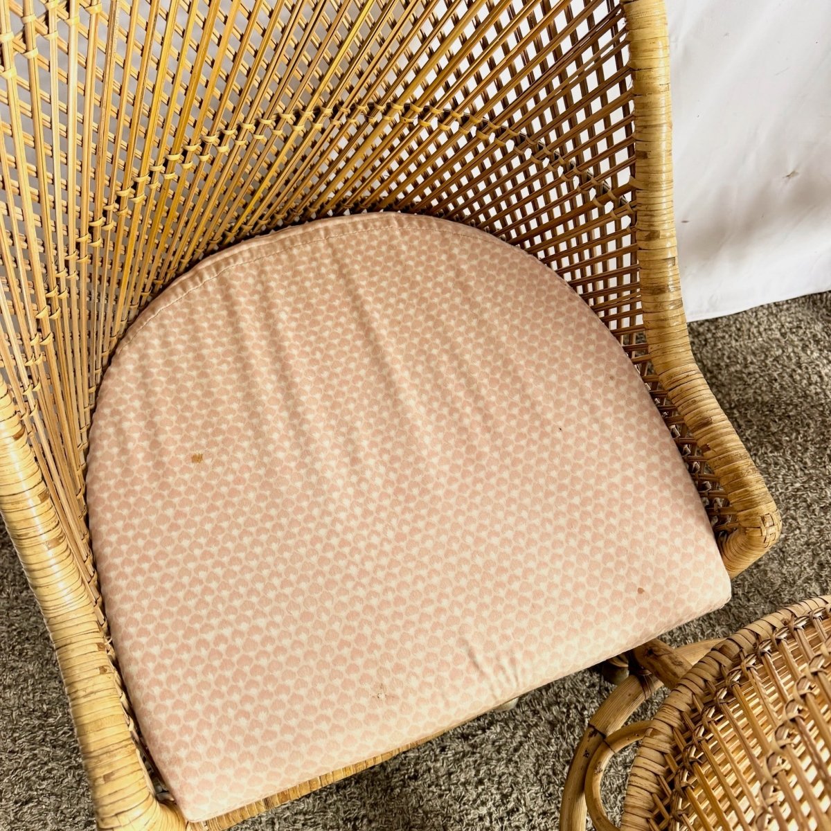 Vintage Boho Chic Wicker Dining Barrel Chairs - Set of 4 - Dolphin & Flamingo