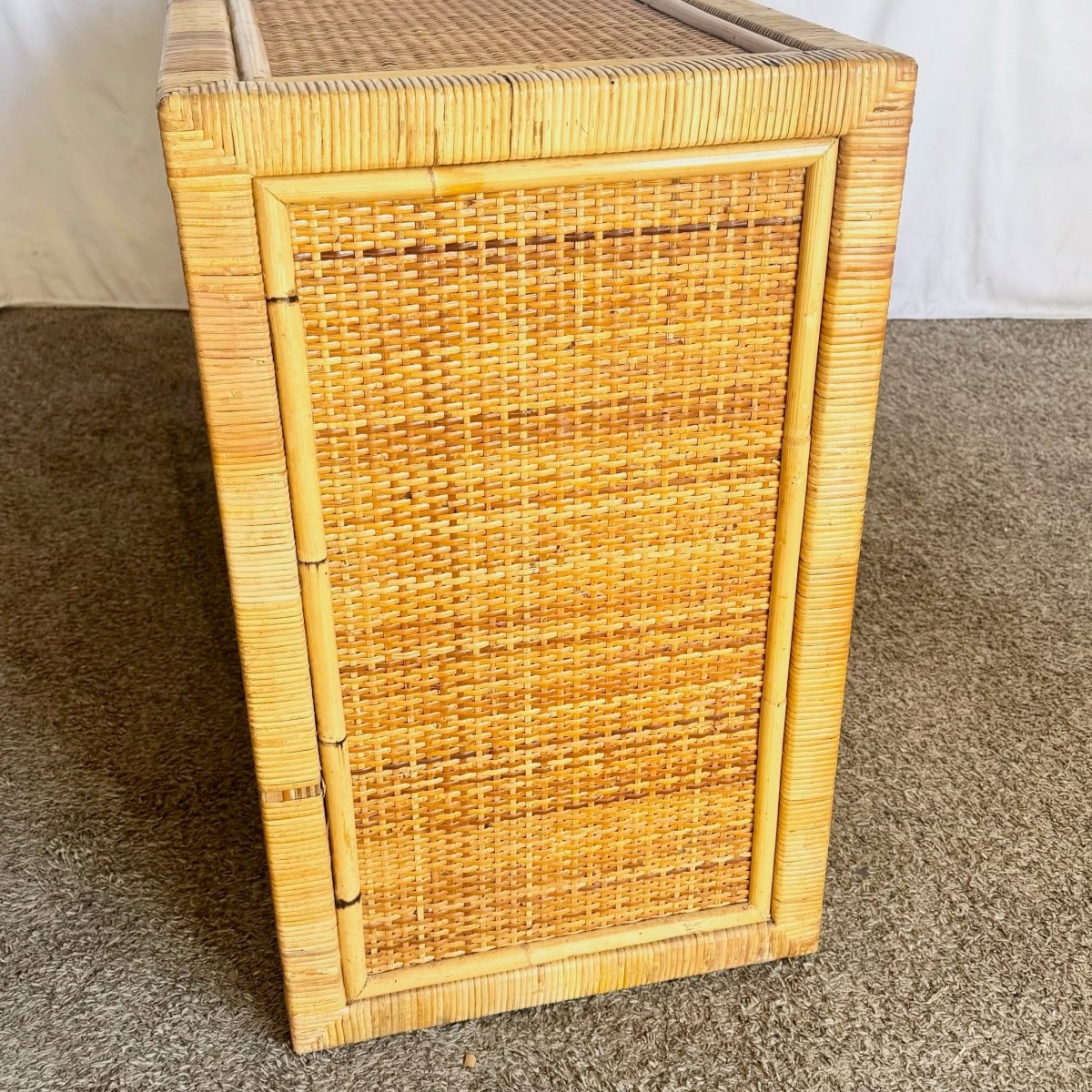 Vintage Boho Chic Wicker Wrapped Credenza - Dolphin & Flamingo