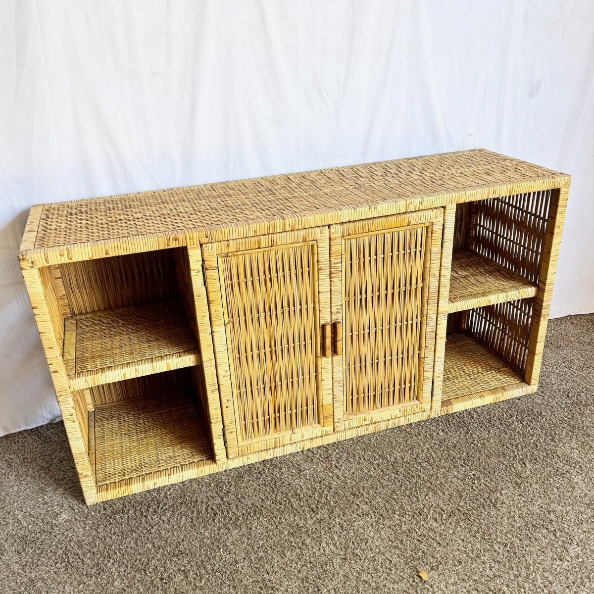 Vintage Boho Chic Woven Wicker Credenza - Dolphin & Flamingo