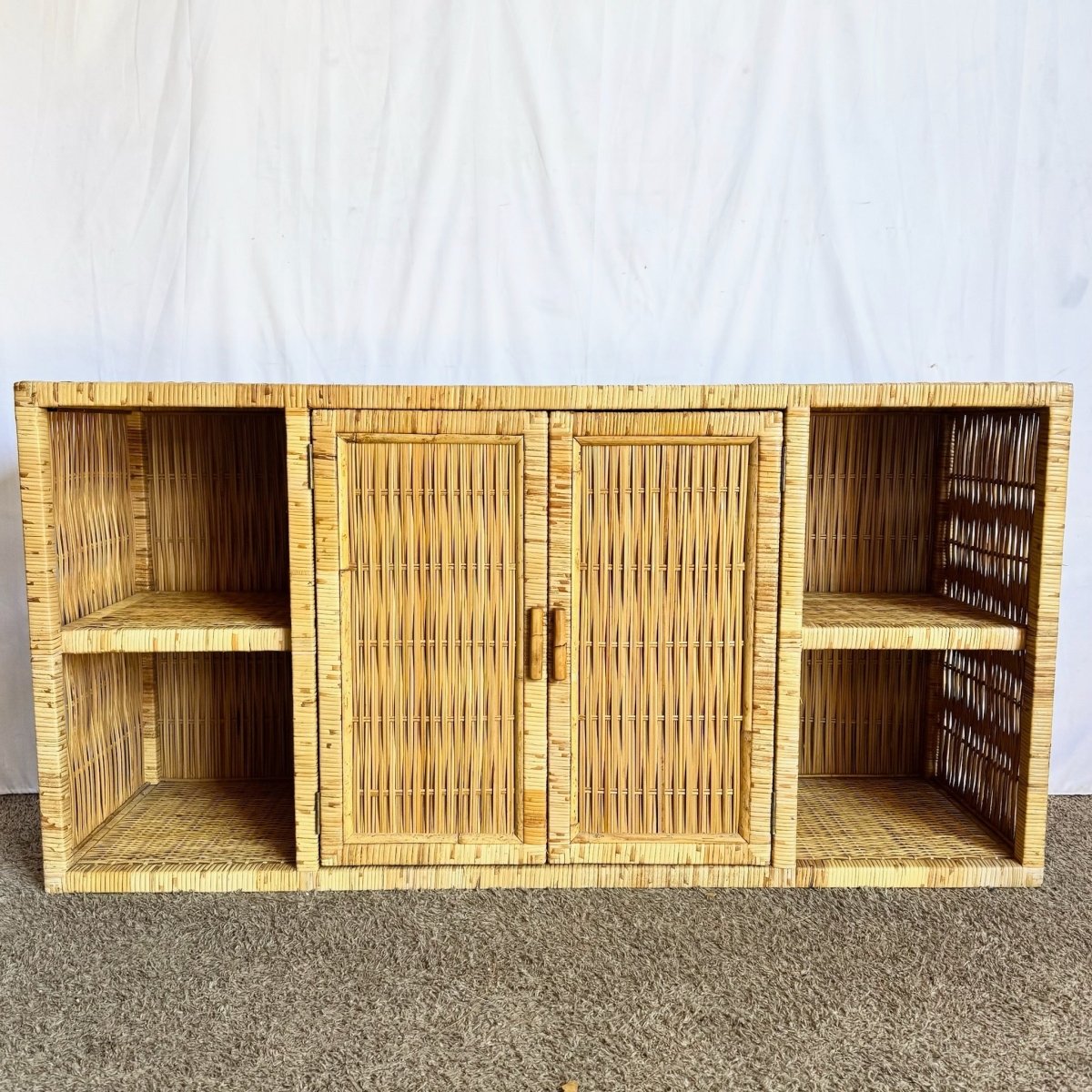 Vintage Boho Chic Woven Wicker Credenza - Dolphin & Flamingo