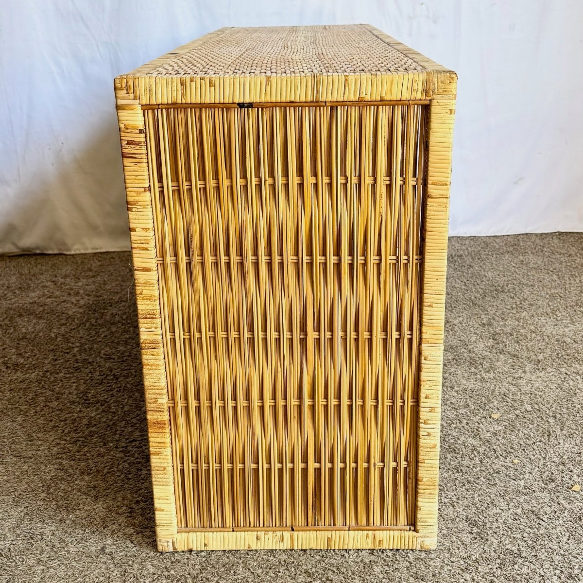 Vintage Boho Chic Woven Wicker Credenza - Dolphin & Flamingo