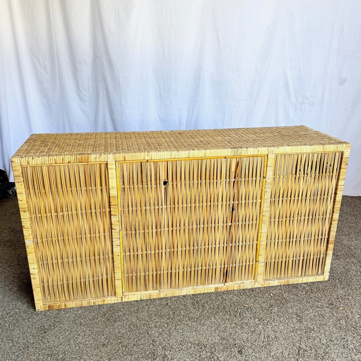 Vintage Boho Chic Woven Wicker Credenza - Dolphin & Flamingo