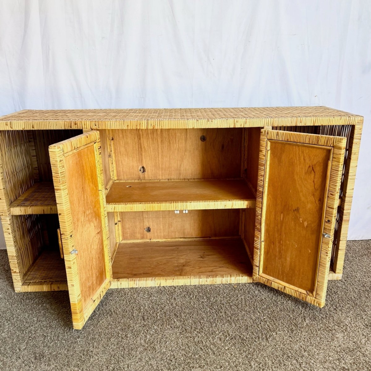 Vintage Boho Chic Woven Wicker Credenza - Dolphin & Flamingo