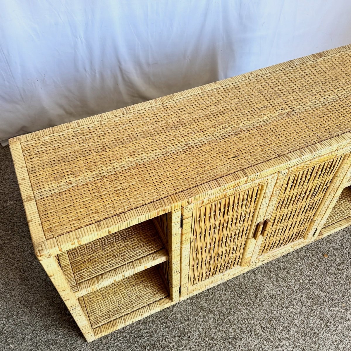 Vintage Boho Chic Woven Wicker Credenza - Dolphin & Flamingo