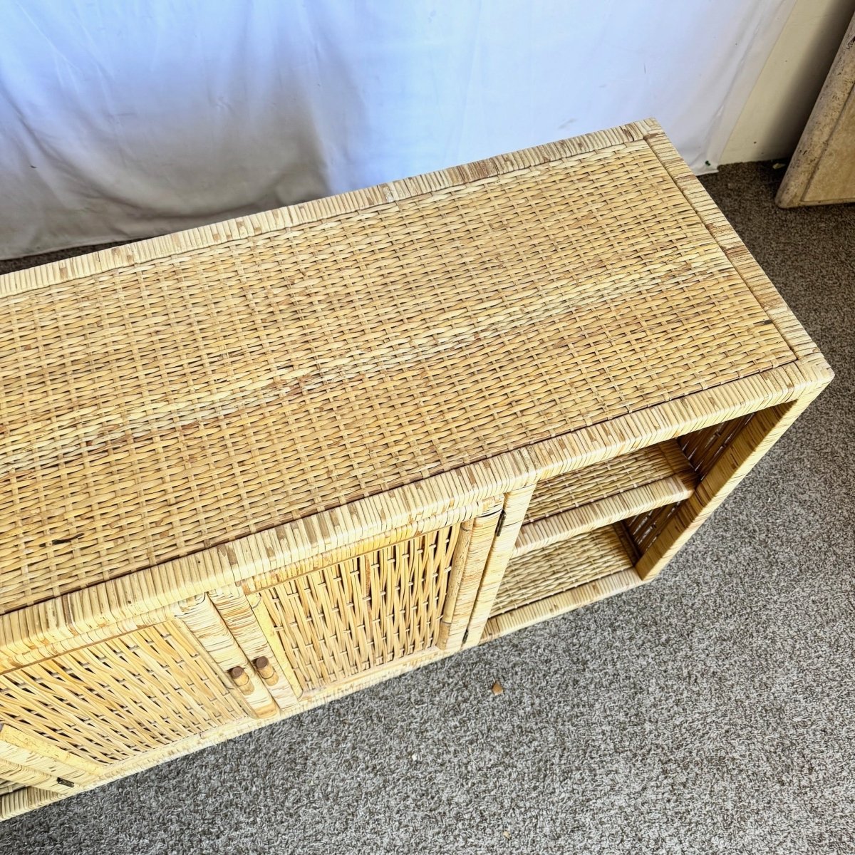 Vintage Boho Chic Woven Wicker Credenza - Dolphin & Flamingo
