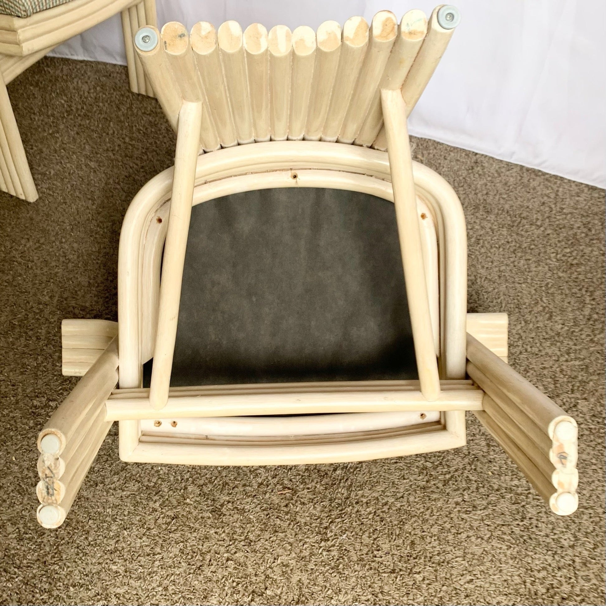 Vintage Boho Coastal Sculpted Blonde Rattan High Back Dining Arm Chairs - Set of 8 - Dolphin & Flamingo