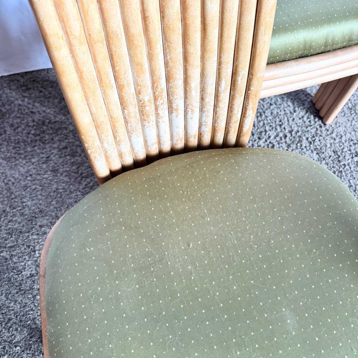 Vintage Boho Coastal Sculpted Rattan High Back Dining Arm Chairs - Set of 4 - Dolphin & Flamingo